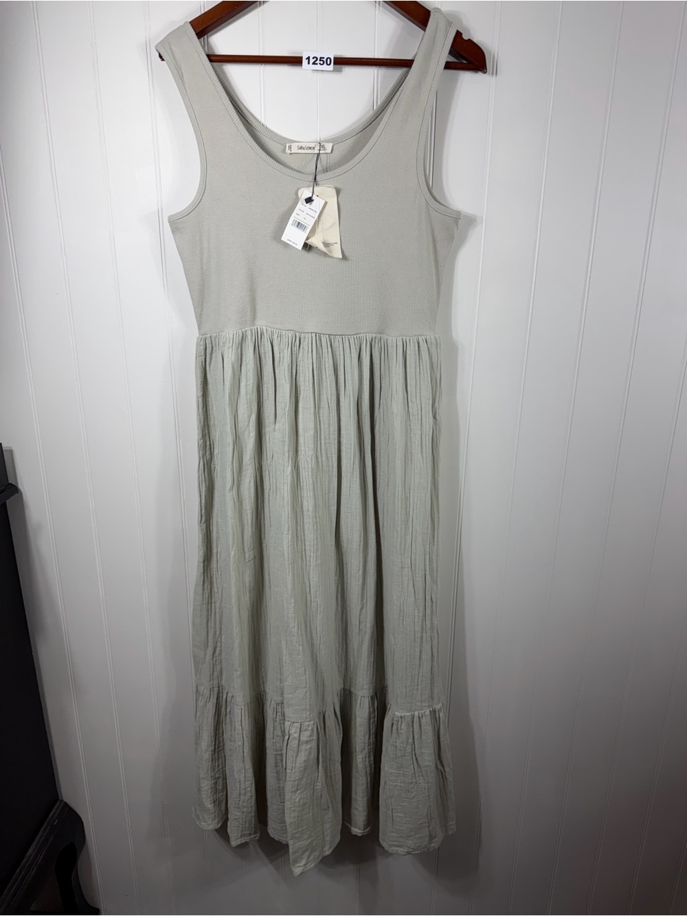 Salty Lemon Ribbed Tank Maxi Dress Artichoke Green Tiered Boho NWT 1XL